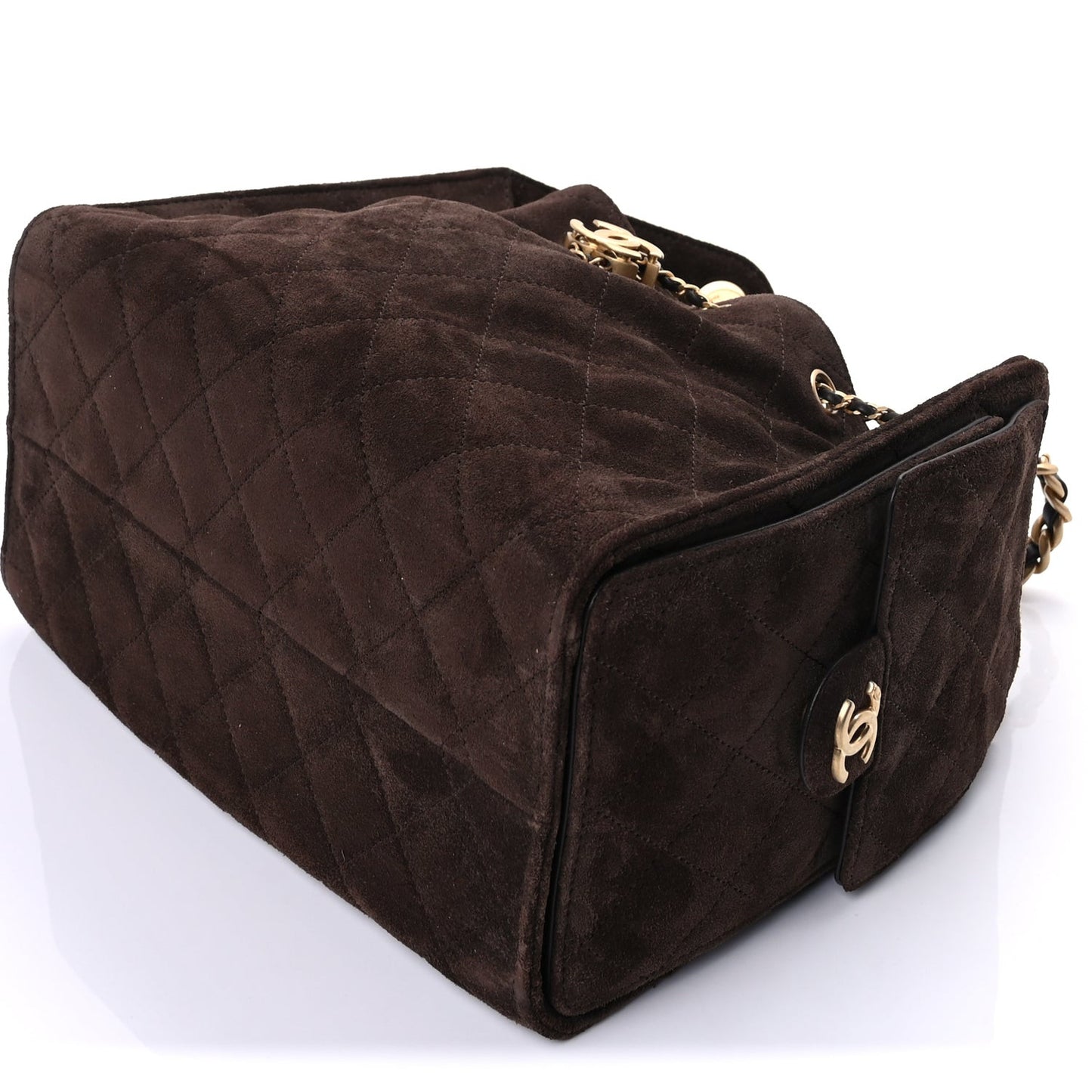 Suede Quilted Small  25 Handbag  Dark Brown