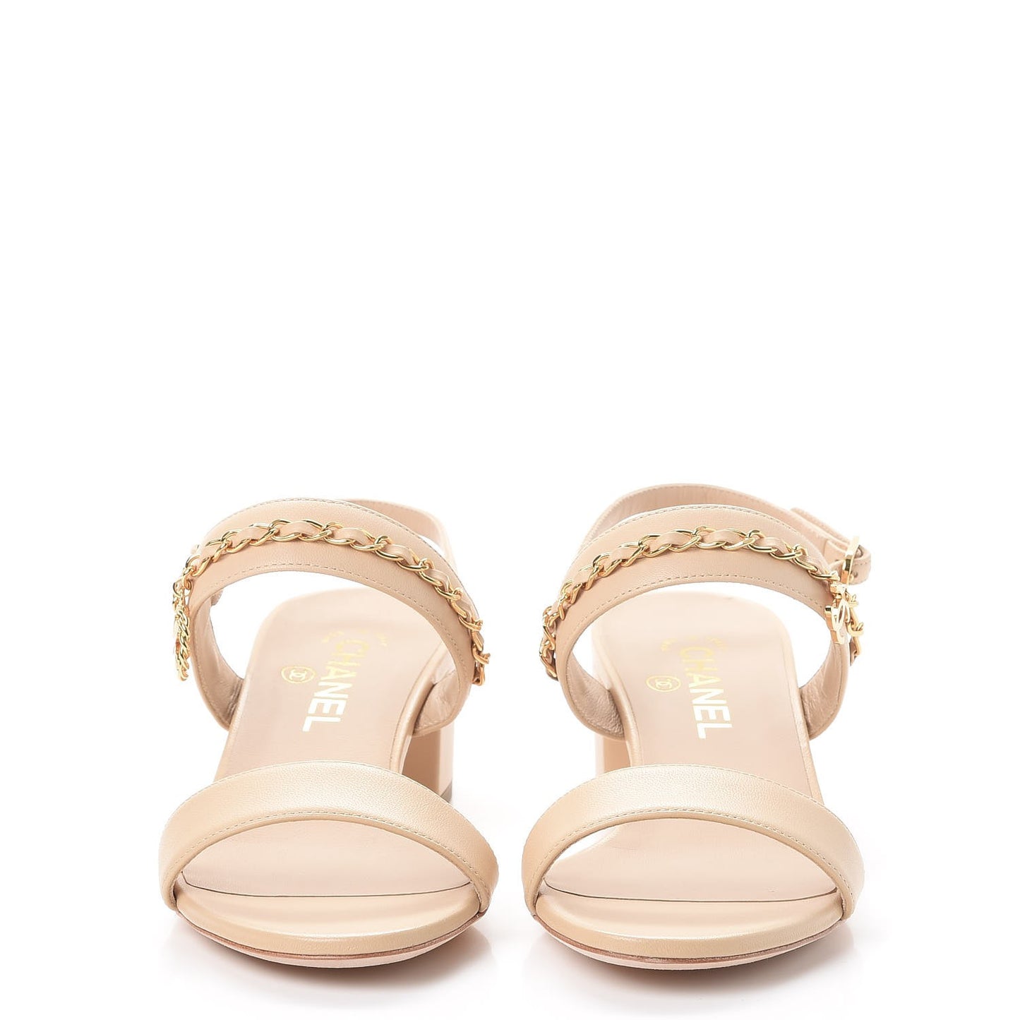 Lambskin Chain Sandals 38 Beige