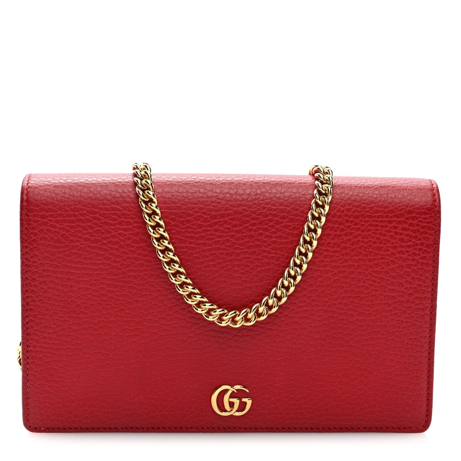 Gucci Dollar Calfskin Mini GG Marmont Chain Wallet Hibiscus Red 1 of 7