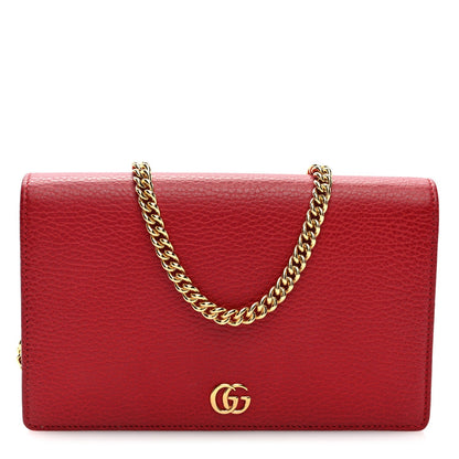 Gucci Dollar Calfskin Mini GG Marmont Chain Wallet Hibiscus Red 1 of 7