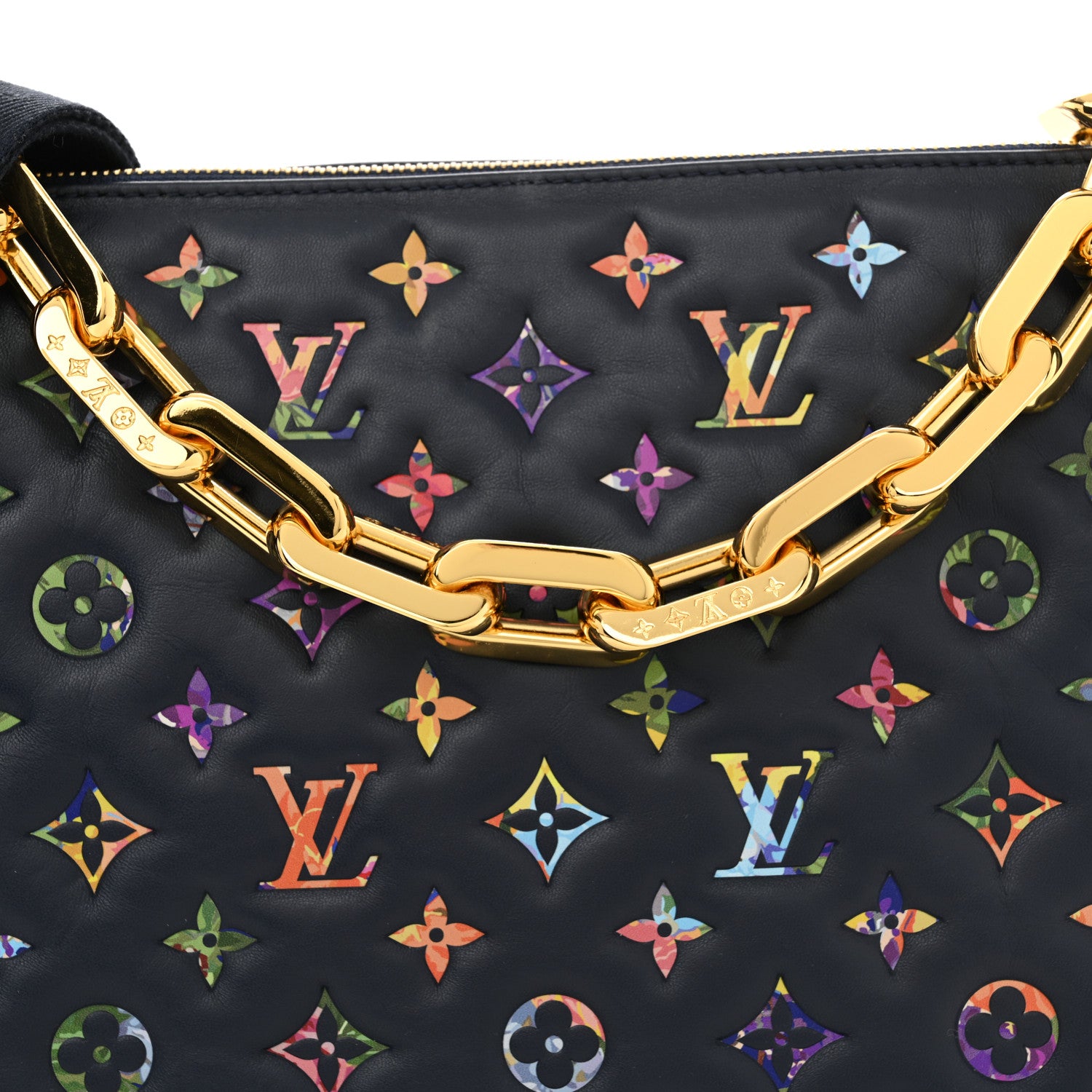 Louis Vuitton Lambskin Embossed Monogram LV Garden Coussin MM Navy Blue 7 of 10