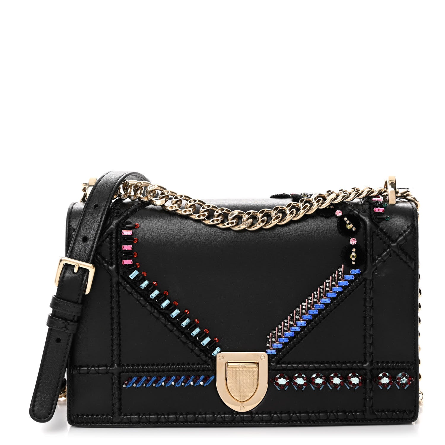 Christian Dior Calfskin Crystal Embroidered Medium Diorama Flap Bag Black 1 of 12