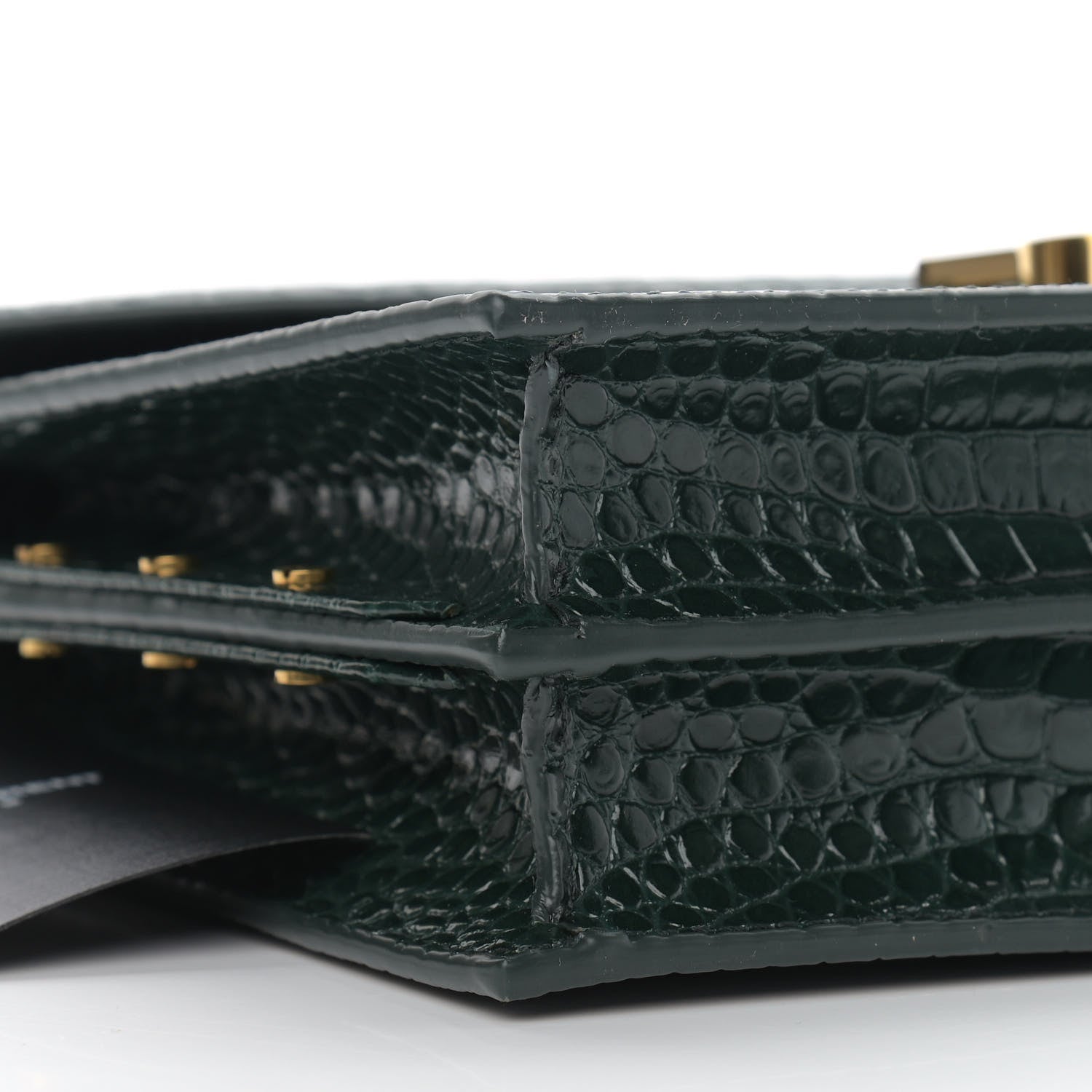 Saint Laurent Calfskin Crocodile Embossed Monogram Cassandra Clasp Bag Dark Mint 7 of 8