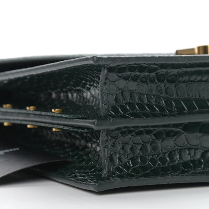 Saint Laurent Calfskin Crocodile Embossed Monogram Cassandra Clasp Bag Dark Mint 7 of 8