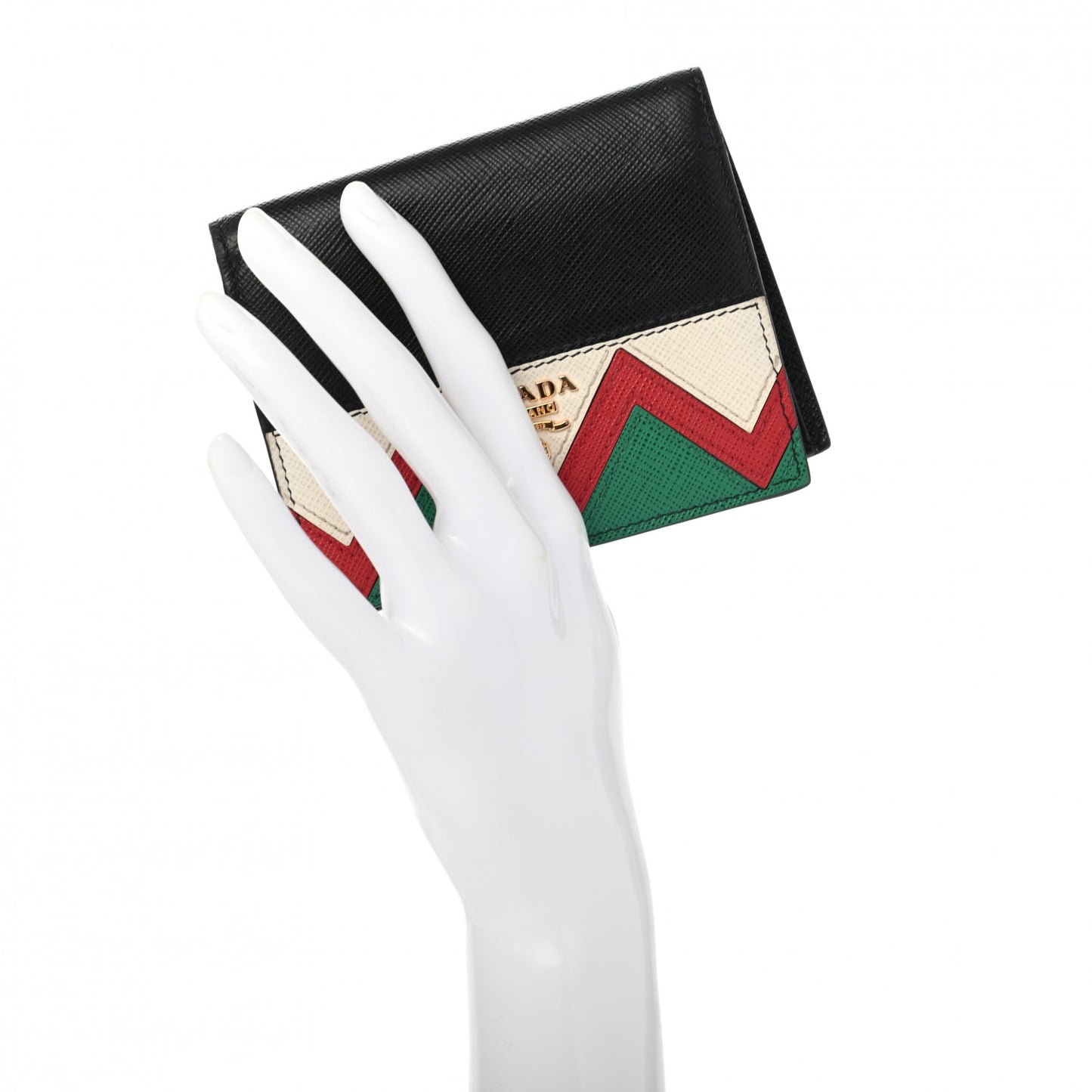 Saffiano Greche Bi-Fold Wallet Black Rosso