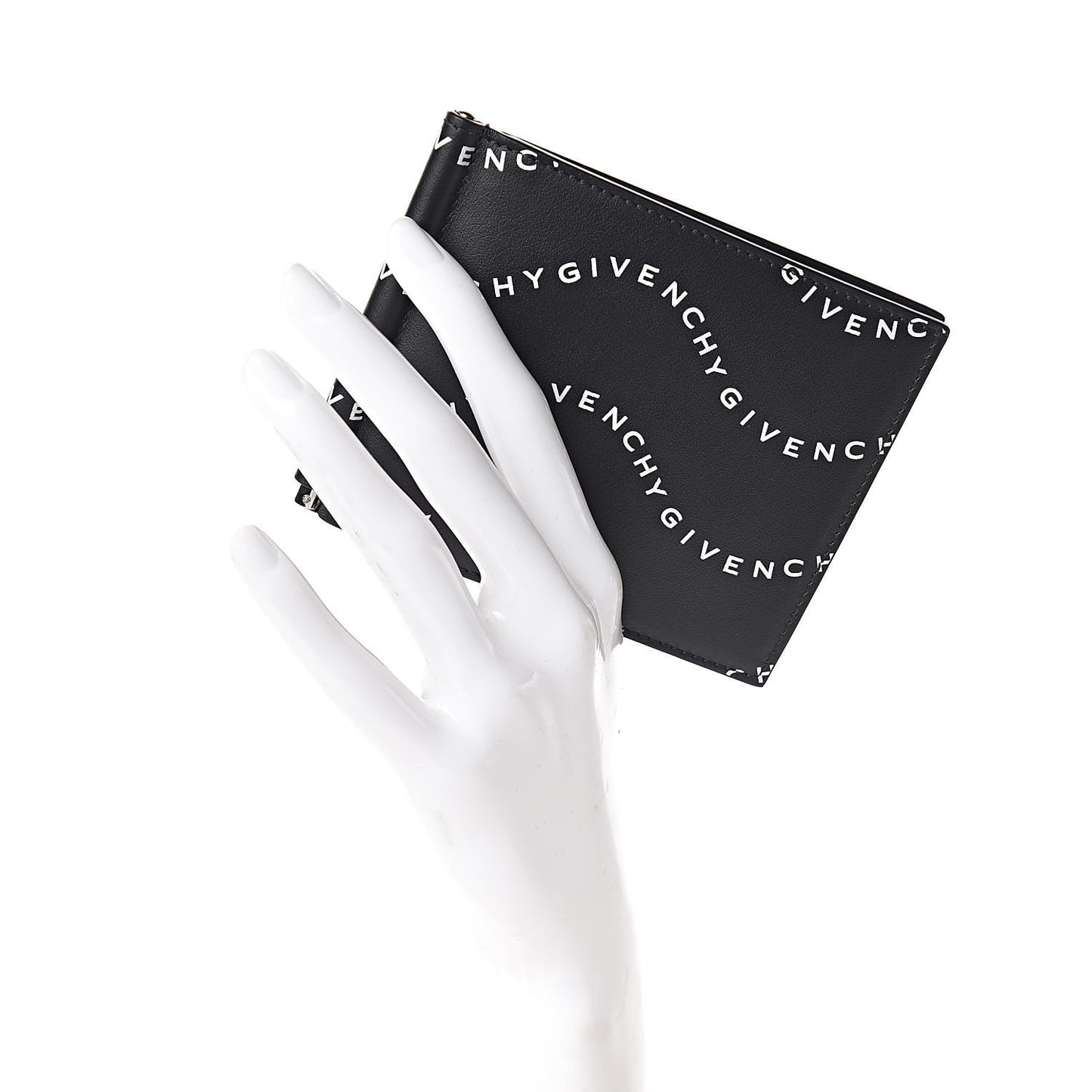 Calfskin Waves Print Billfold Wallet Black White