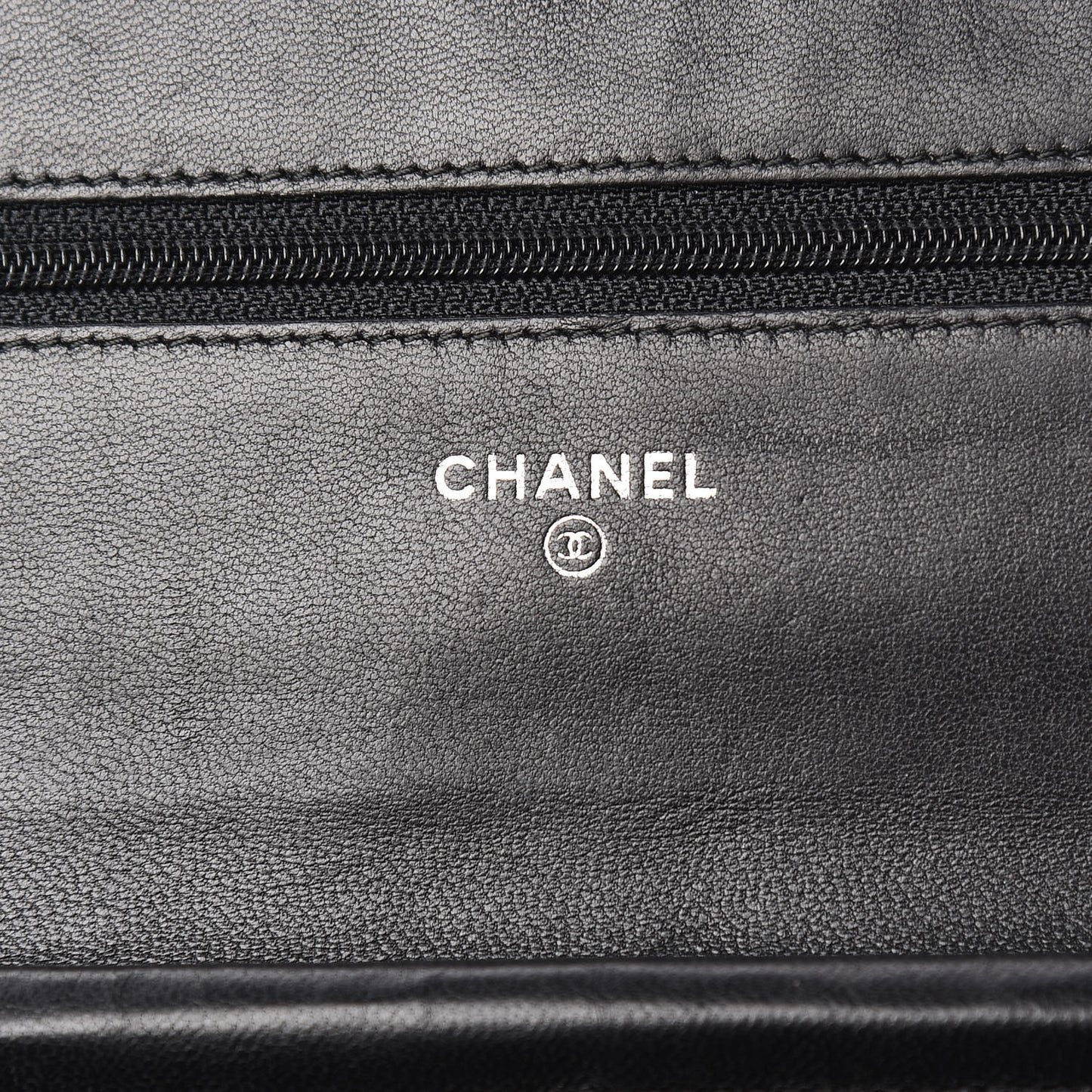 Lambskin Camellia Embossed Wallet on Chain WOC Black