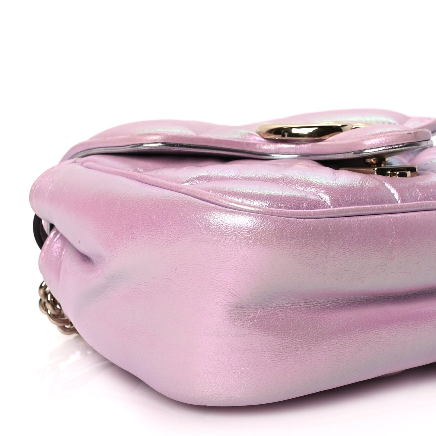 Iridescent Nappa Chevron Matelasse Mini GG Marmont Shoulder Bag Iridescent Escape Pink
