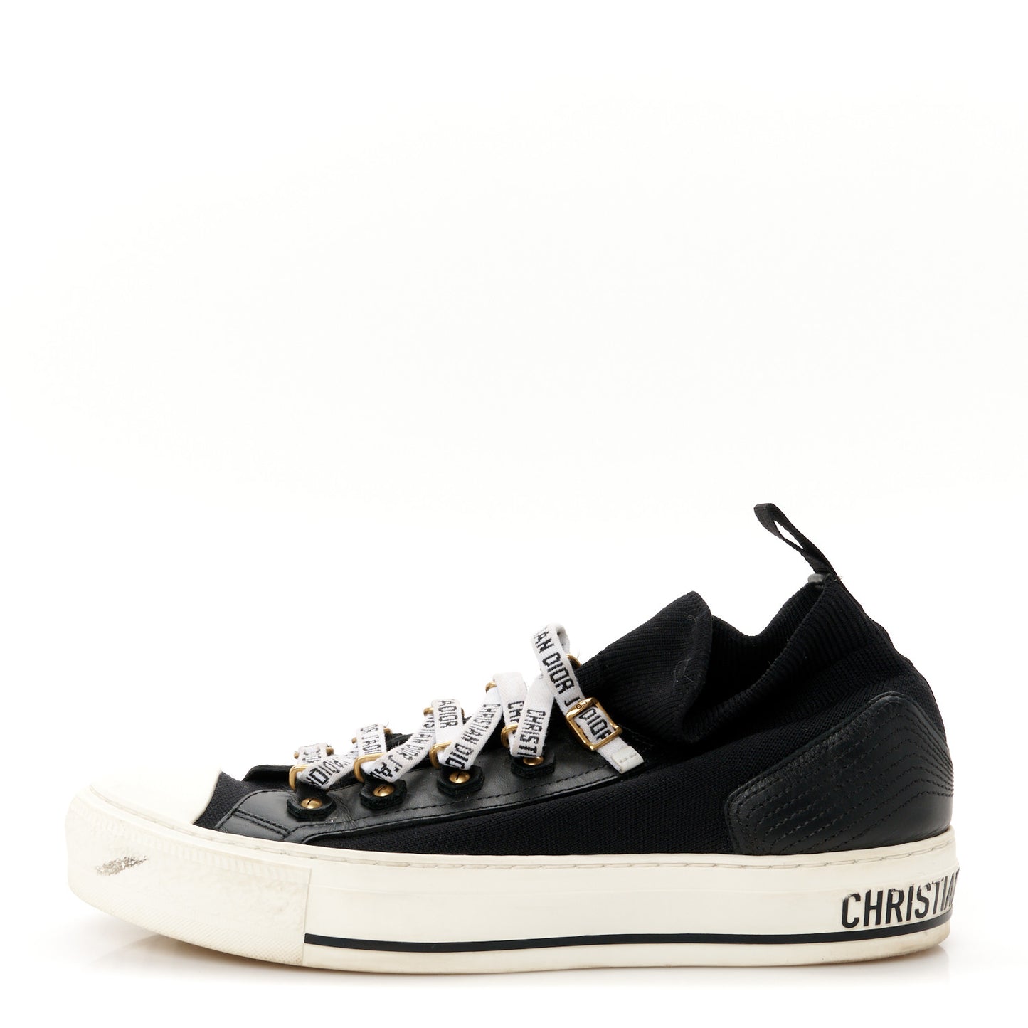 Technical Knit Calfskin Womens Walk'N'Dior High Top Sneaker 38.5 Black