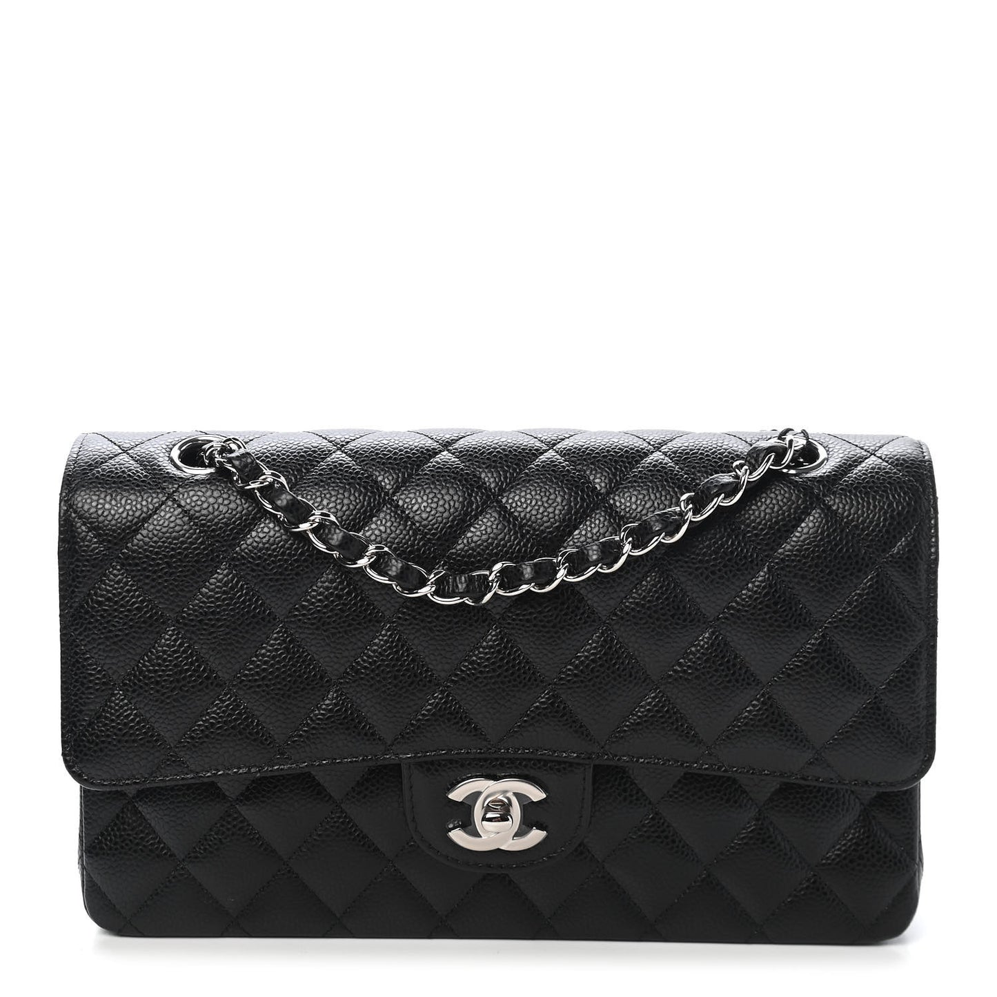 Caviar Quilted Medium Double Flap Black