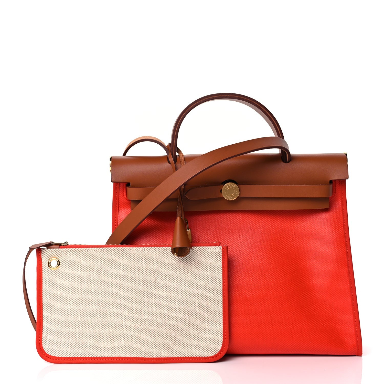 Hermes Toile H Berline Vache Hunter Herbag Zip 31 PM Orange Mecano Fauve 2 of 12