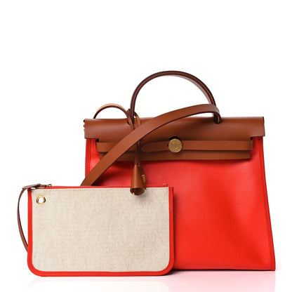 Hermes Toile H Berline Vache Hunter Herbag Zip 31 PM Orange Mecano Fauve 2 of 12