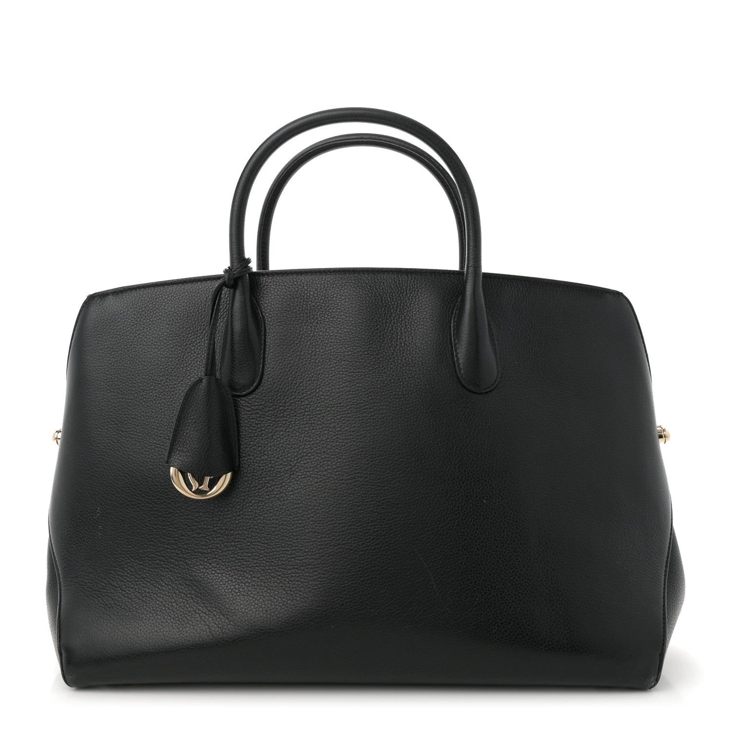 Grained Calfskin Large Bar Zip Tote Black