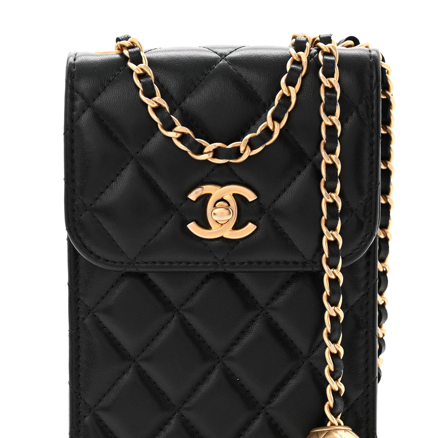 Lambskin Quilted Vertical Pearl Crush Flap With Chain Black