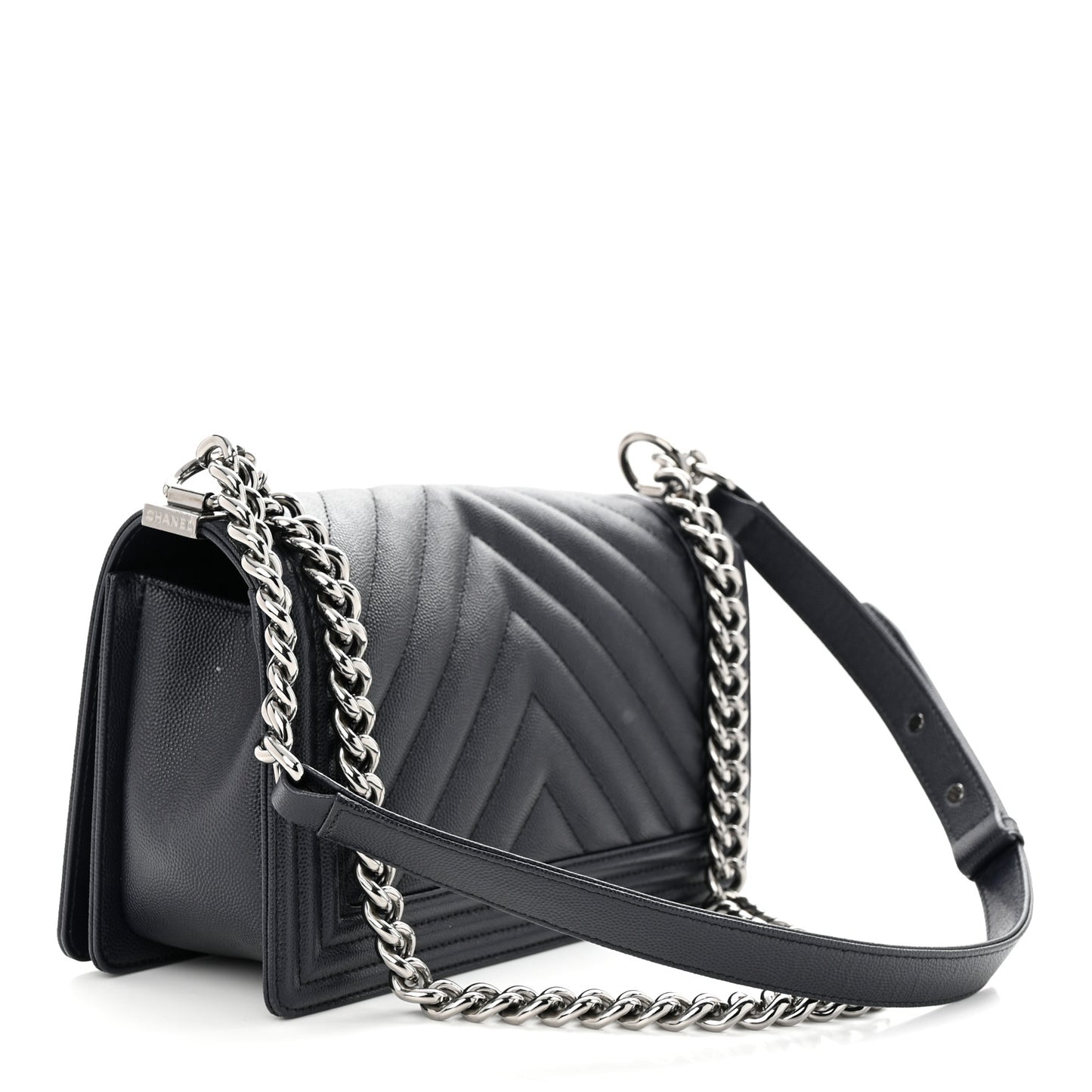 Caviar Chevron Quilted Medium Boy Flap Navy