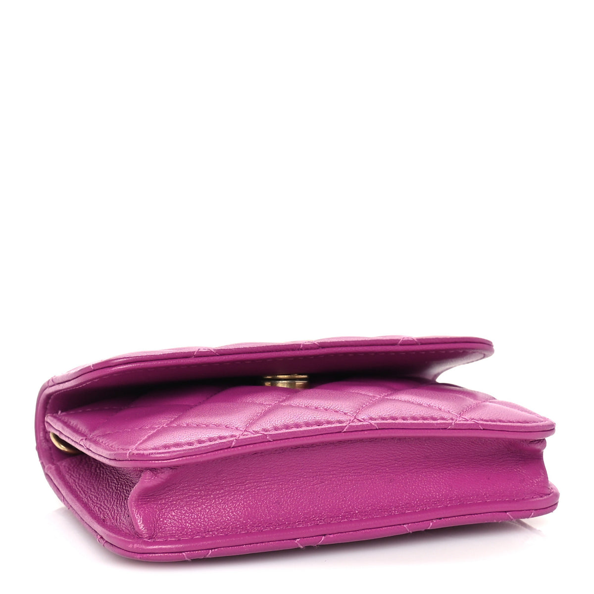 Lambskin Quilted CC Pearl Crush Card Holder With Chain Purple