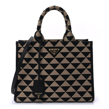 Prada Jacquard Saffiano Triangolo Symbole Embroidered Small Tote  Black Corda 1 of 8