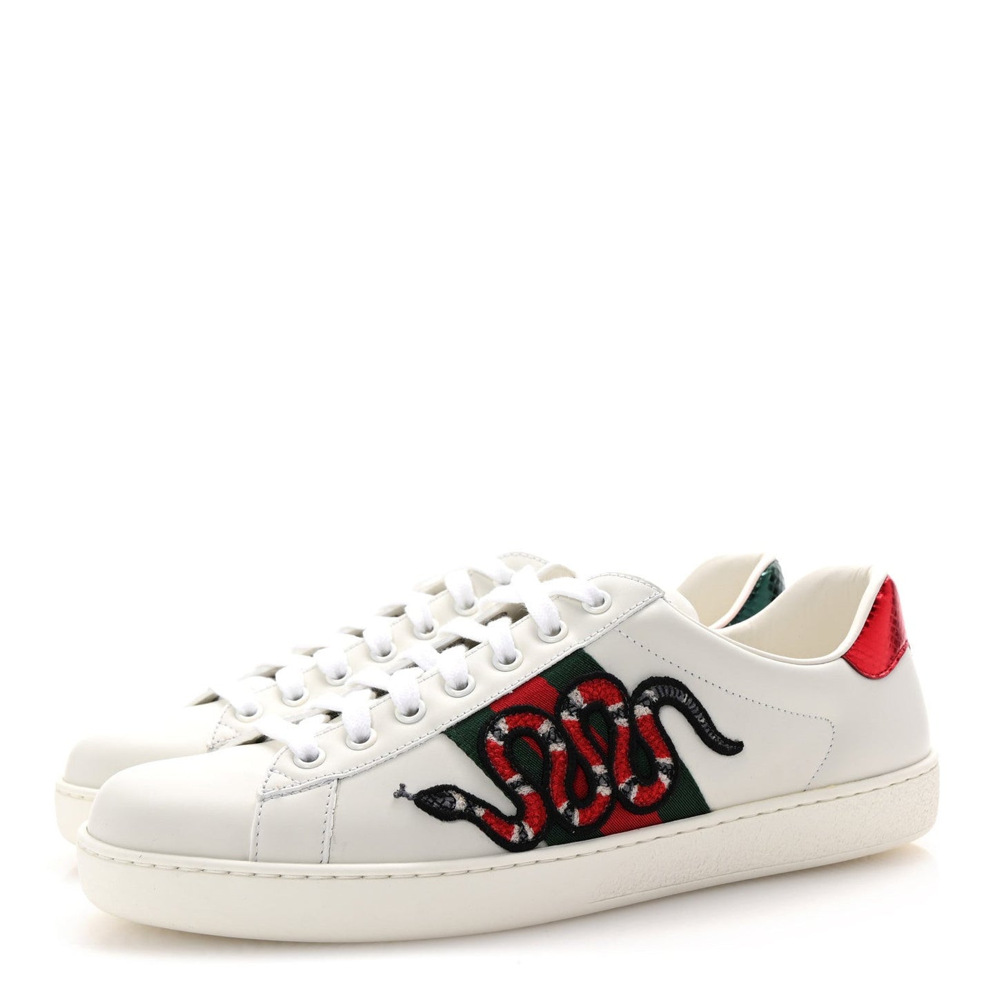 Calfskin Ayers Kingsnake Embroidered Mens Ace Sneakers 8 Green Red