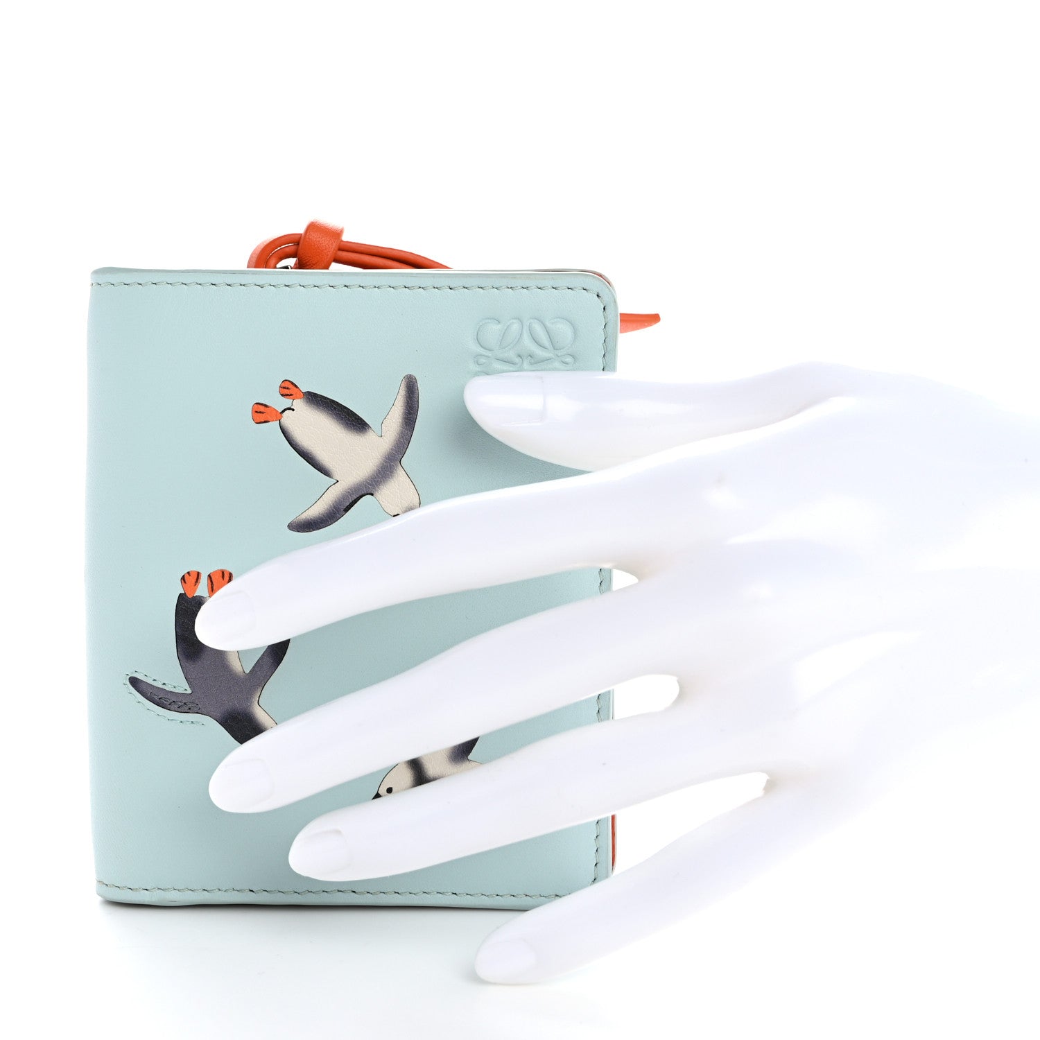 Loewe X SUNA FUJITA Satin Calfskin Penguins Compact Zip Wallet Blue Iceberg 2 of 9