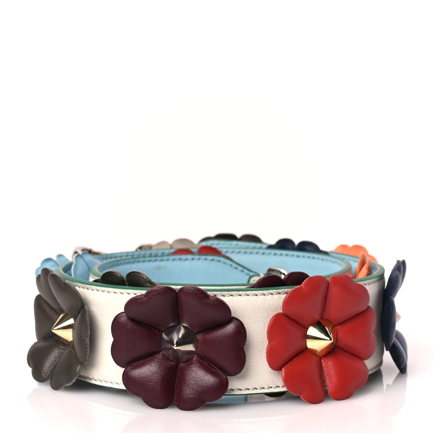 Fendi Vitello Dolce Flowerland Bi-Color Studded Strap You White Ice Multicolor 2 of 3