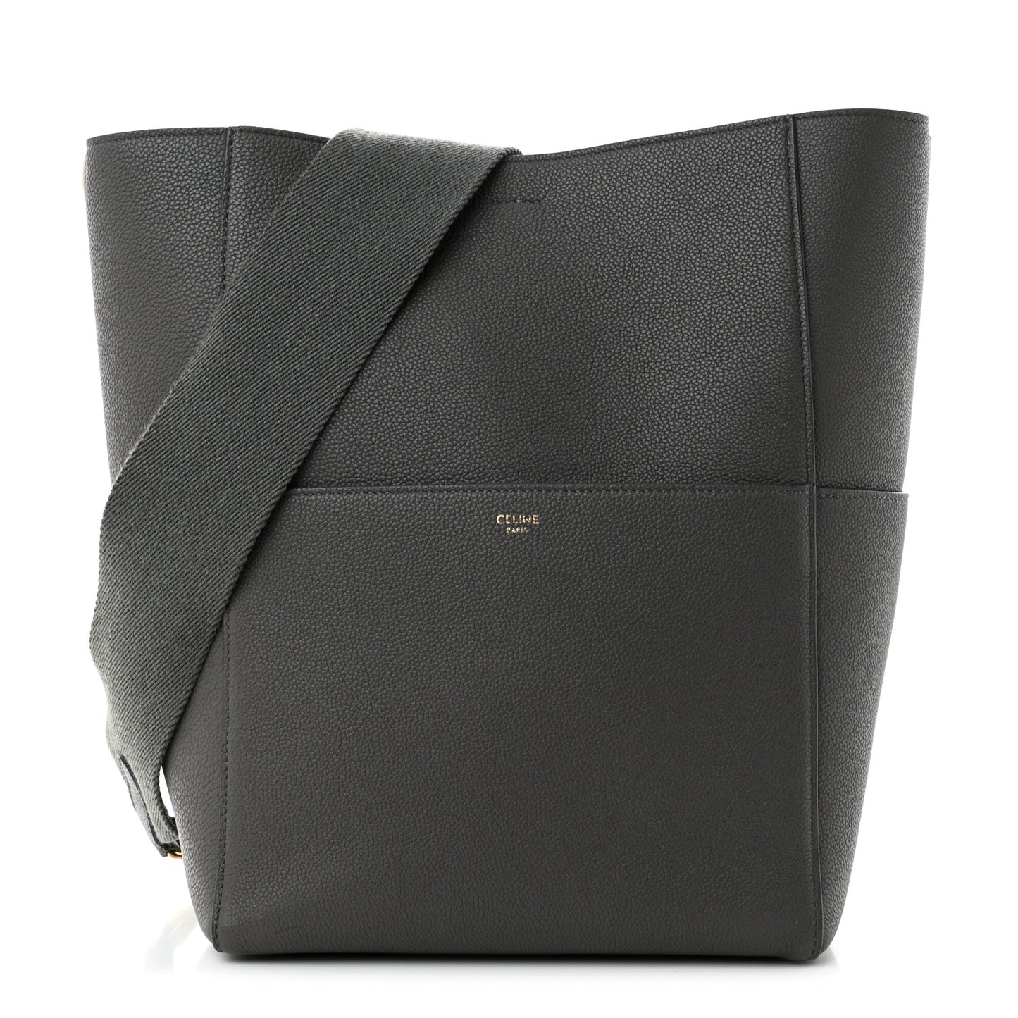 Soft Grained Calfskin Sangle Bucket Bag Kohl