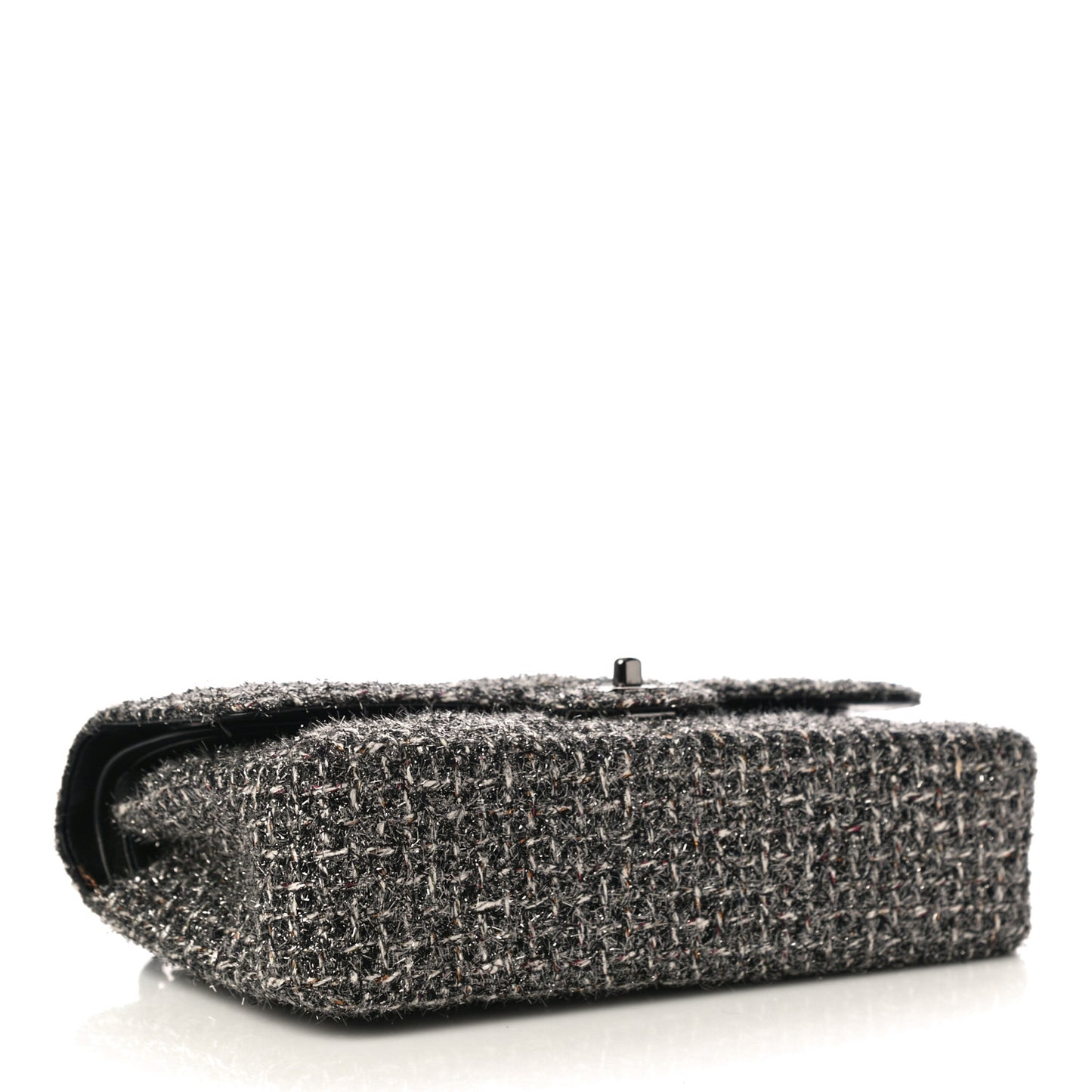 Metallic Tweed Medium Double Flap Black White