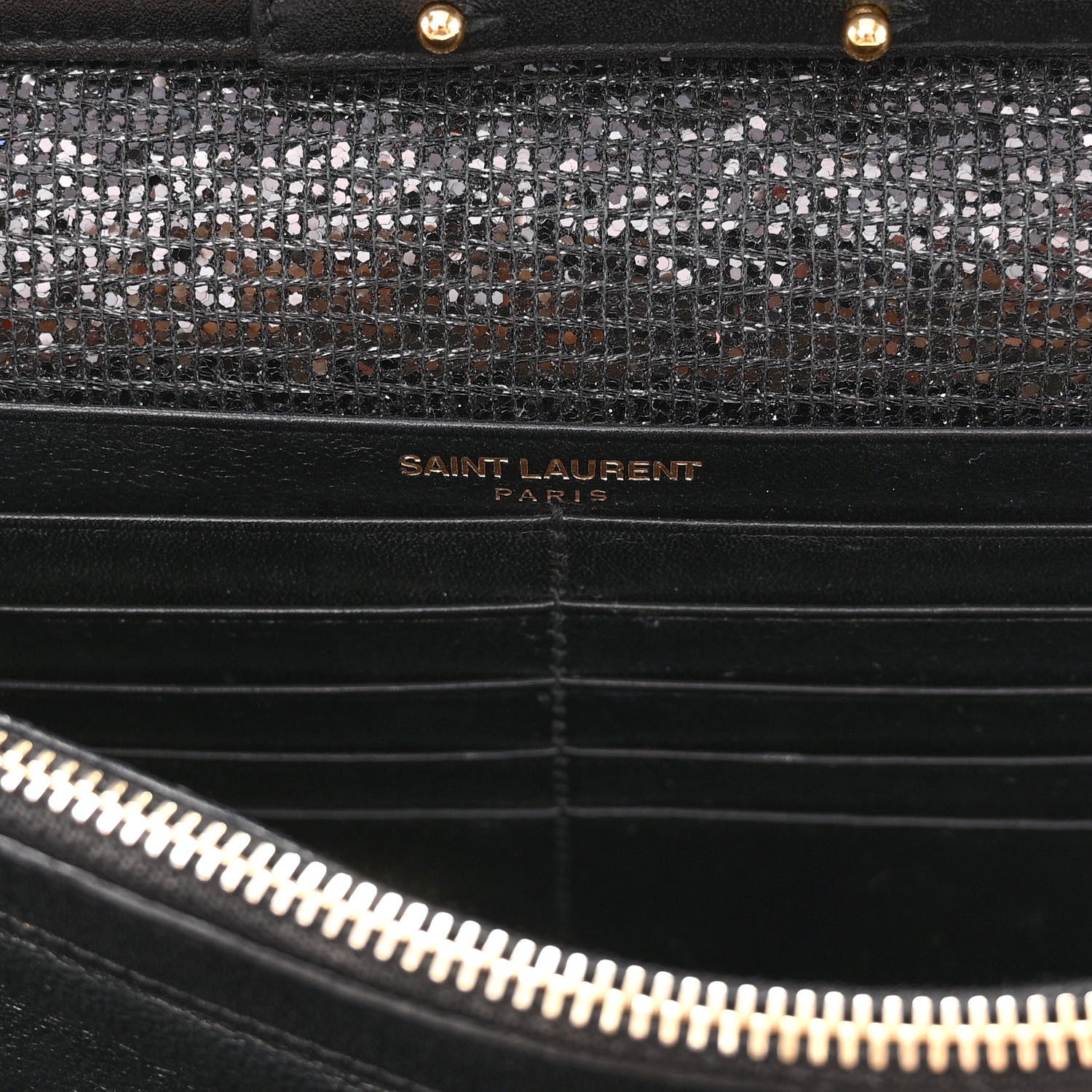 Saint Laurent Glitter Monogram Chain Wallet Black 6 of 10