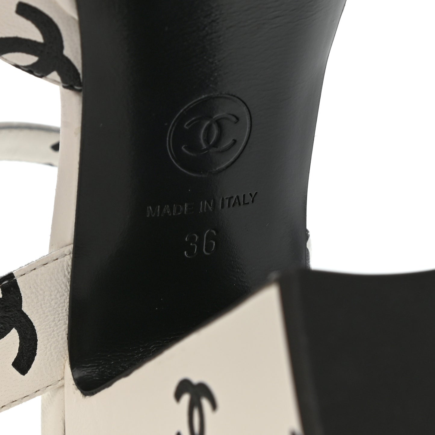 Printed Lambskin CC Platform Sandals 36 White Black