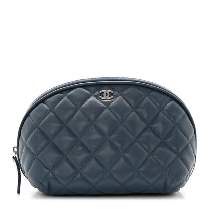 Chanel Lambskin Quilted Small Curvy Pouch Cosmetic Case Navy 1 of 11