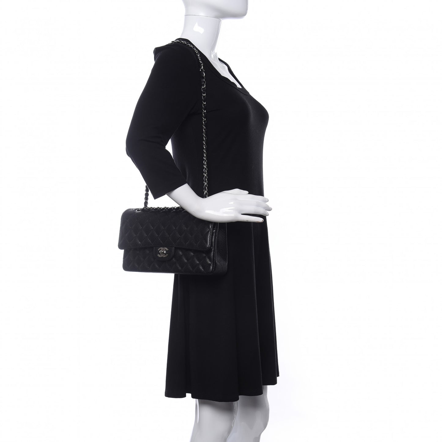 Caviar Quilted Medium Double Flap Black