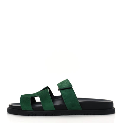Hermes Suede Goatskin Womens Chypre Sandals 38 Vert Electrique 1 of 9
