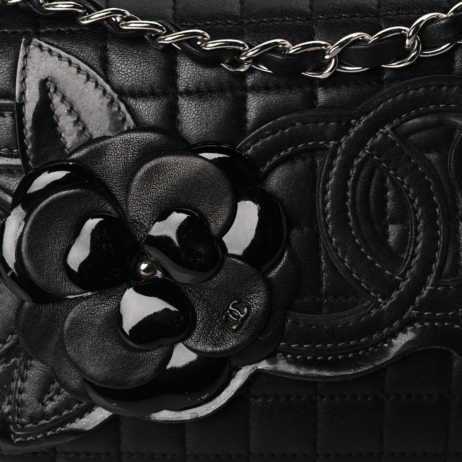 Chanel Lambskin Quilted Chocolate Bar Camellia No. 5 Flap Bag Black 7 of 9