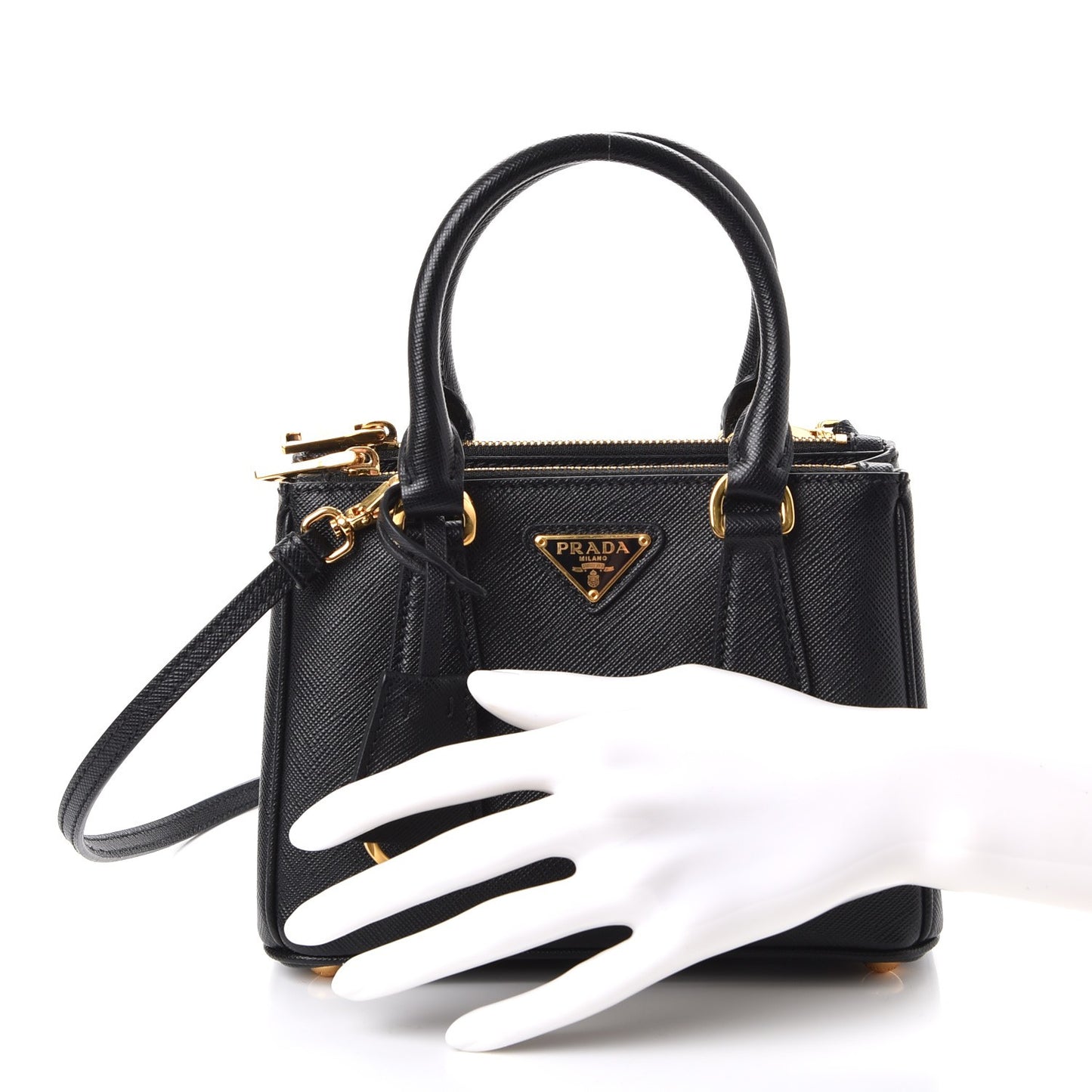 Saffiano Lux Micro Galleria Double Zip Tote Nero Black