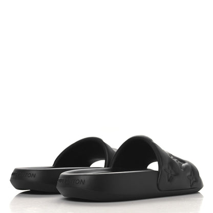 Louis Vuitton Rubber Embossed Monogram Mens Waterfront Mules Black 5 of 7