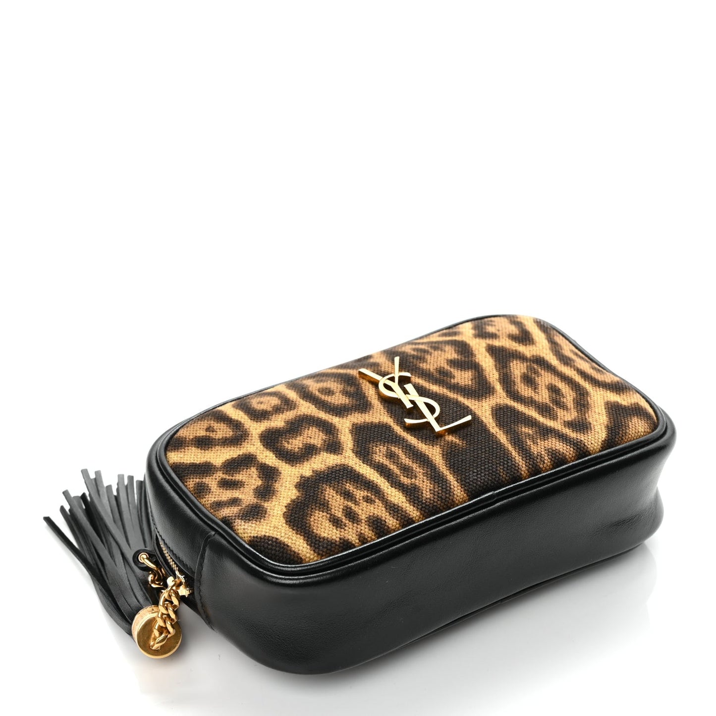 Canvas Calfskin Leopard Print Monogram Mini Lou Camera Bag Brown