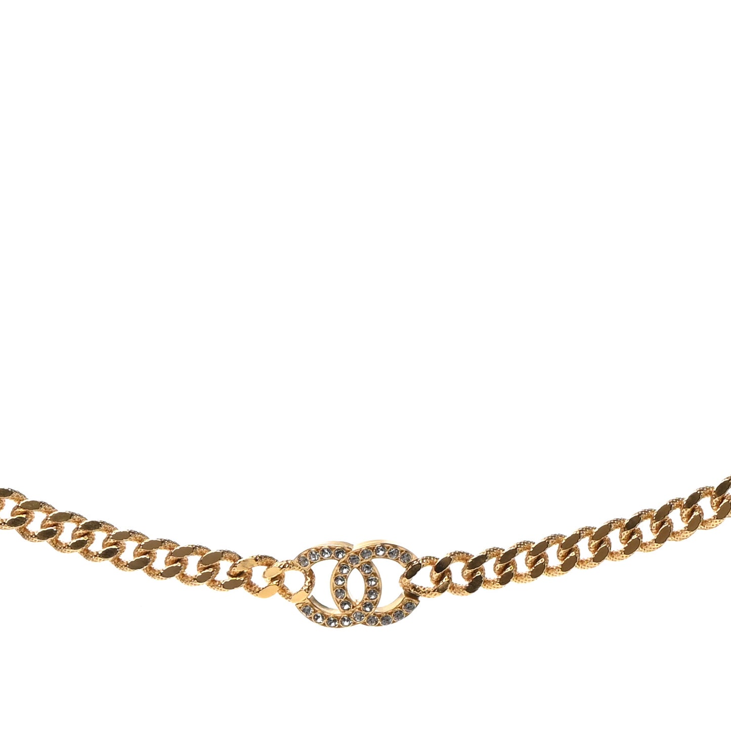 Crystal Chain Link CC Choker Necklace Gold