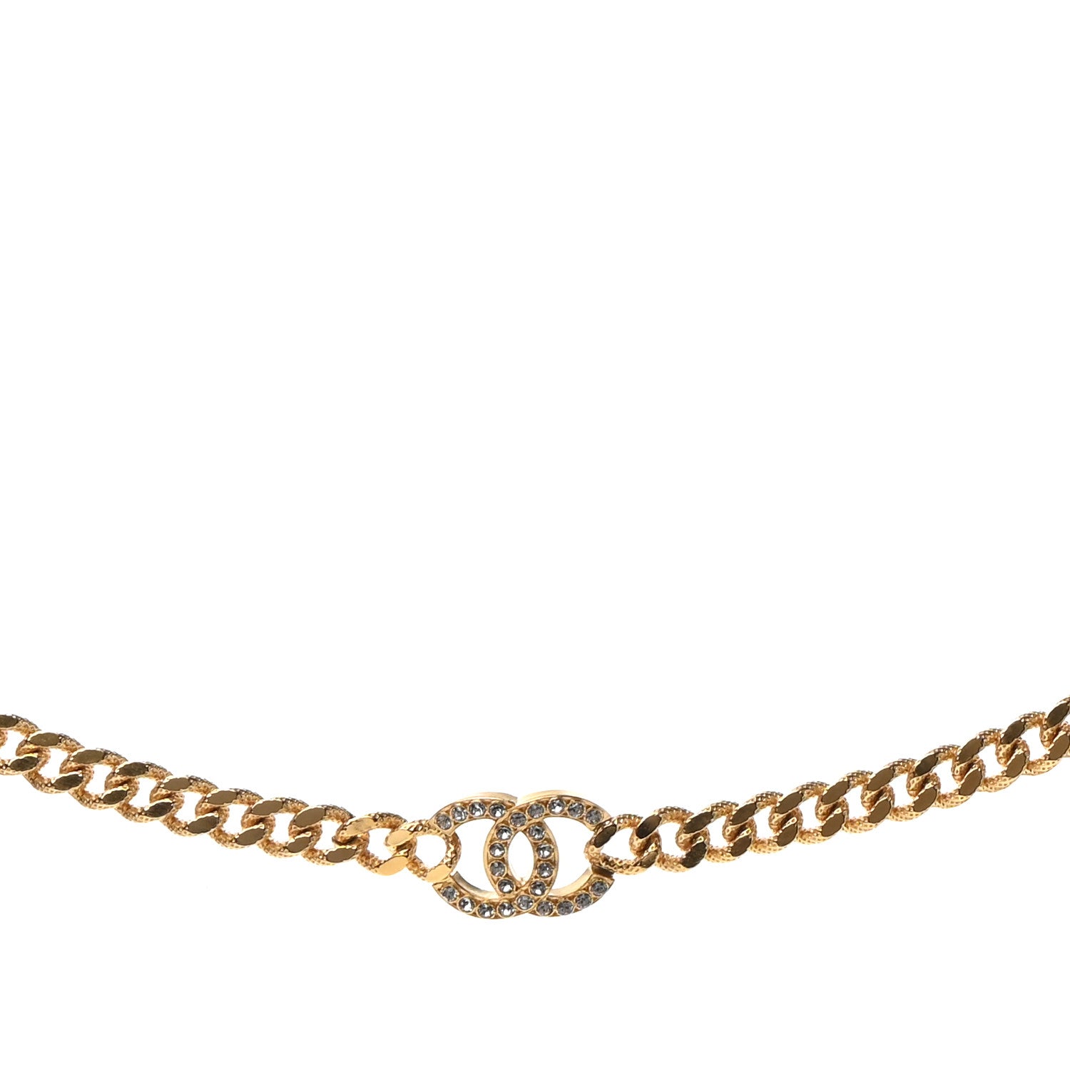 Chanel Crystal Chain Link CC Choker Necklace Gold 1 of 7