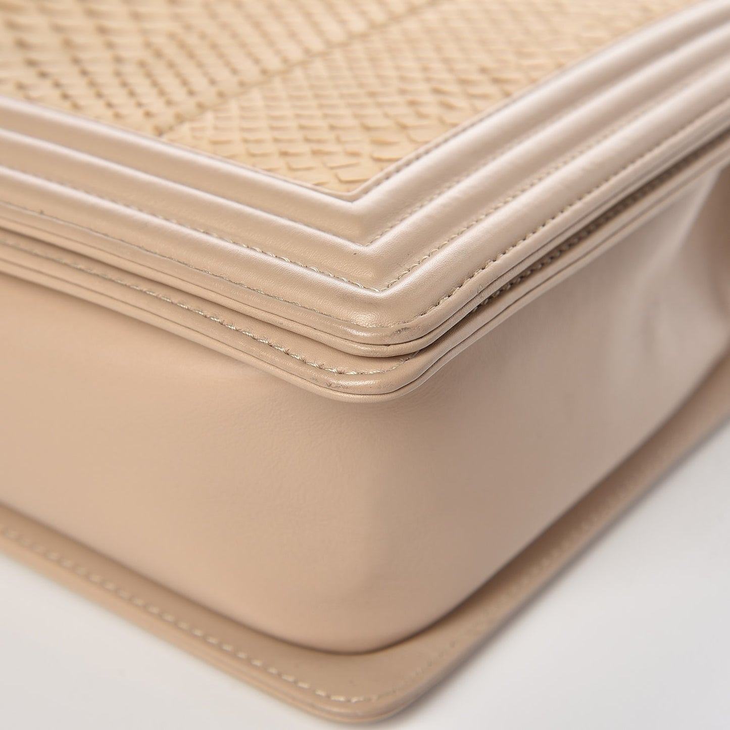 Python Calfskin Large Boy Flap Beige