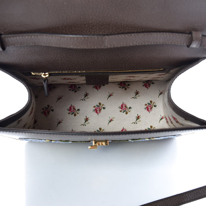Gucci Calfskin Embroidered Medium Sylvie Top Handle Bag New Acero Multicolor 5 of 11