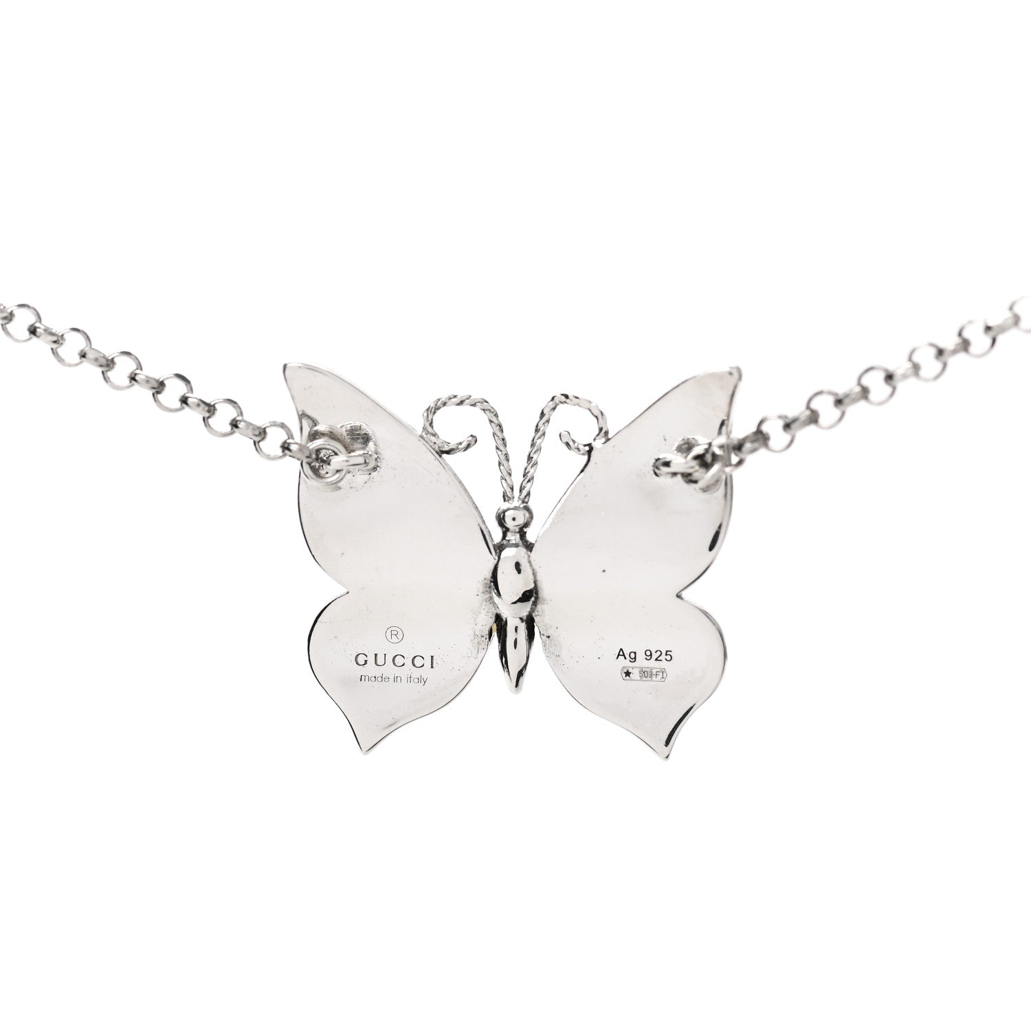 Gucci Sterling Silver Enamel Butterfly Pendant Necklace 4 of 5