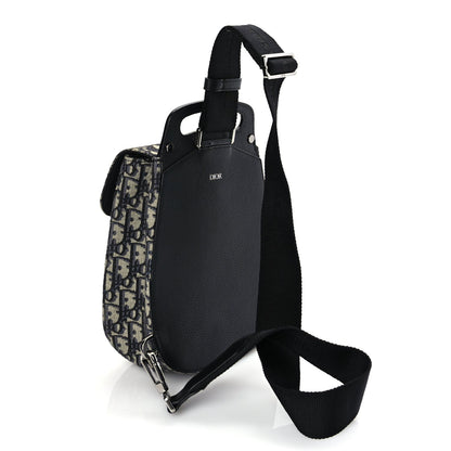 Christian Dior Grained Calfskin Oblique Mini Gallop Sling Bag Blue Black 2 of 8