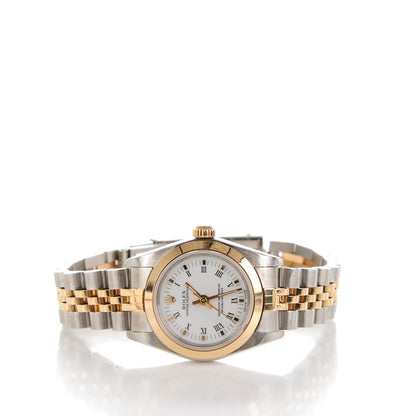 Rolex Stainless Steel 18K Yellow Gold 24mm Oyster Perpetual Watch White Roman 76183 5 of 6