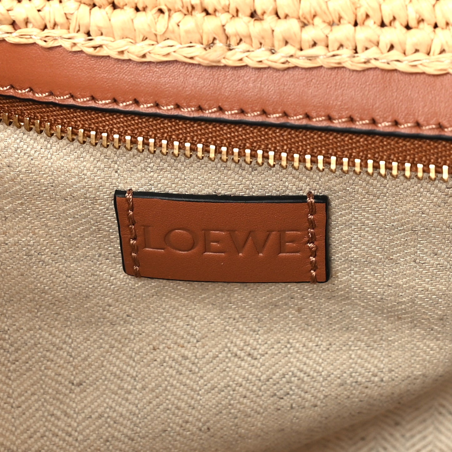 Calfskin Raffia Slit Pochette Bag Natural Tan