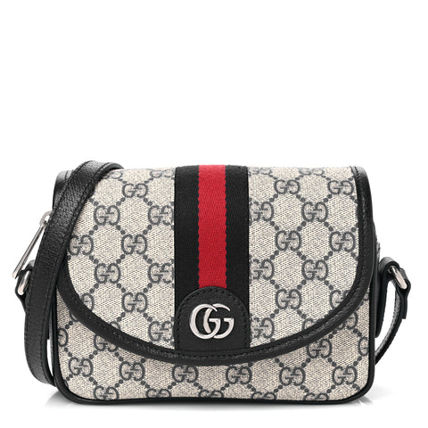 GG Supreme Monogram Textured Dollar Calfskin Mini Ophidia Flap Shoulder Bag Beige Blue