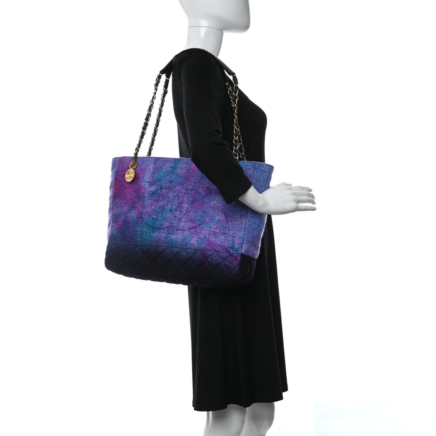 Wool Tweed CC Tote Purple Black Blue
