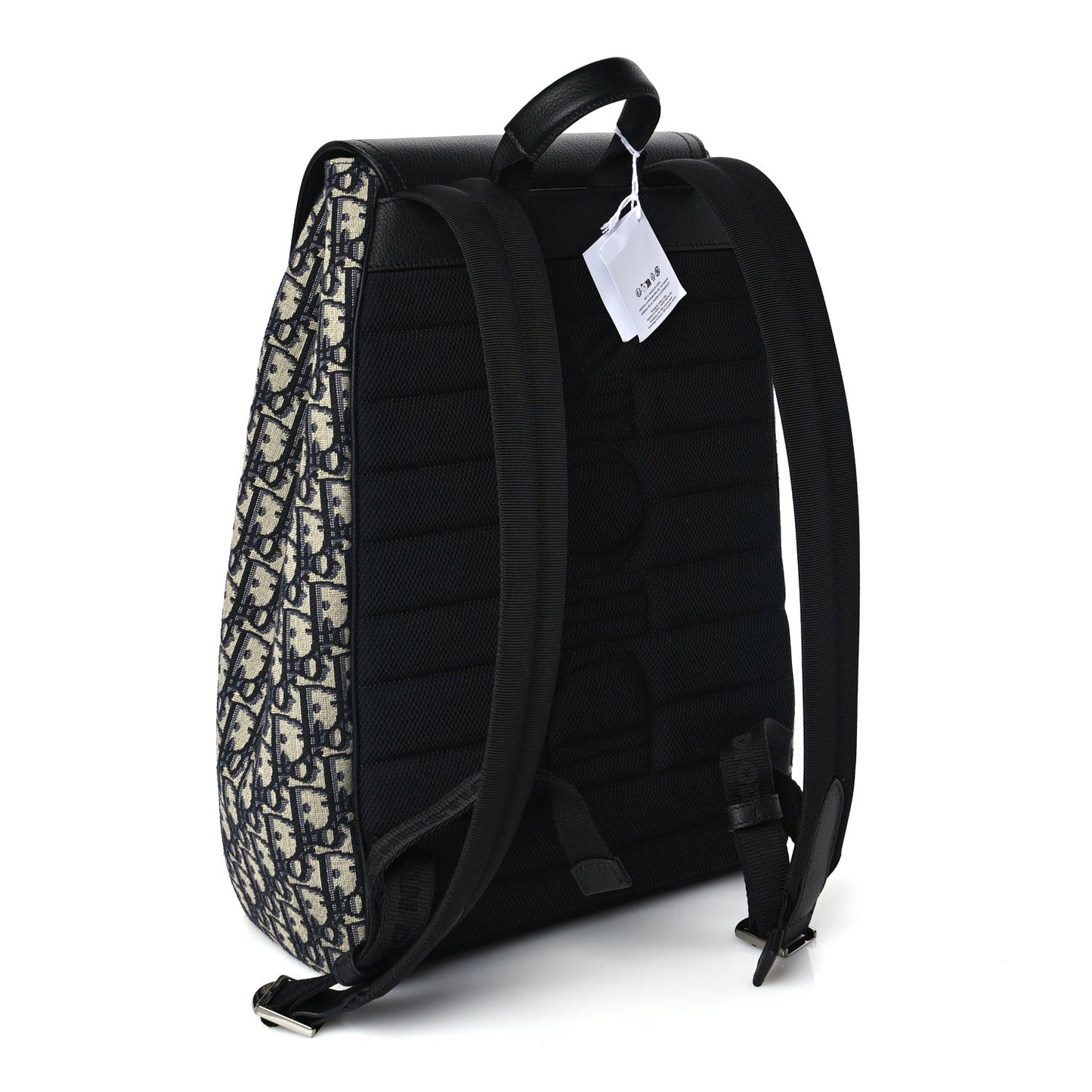 Oblique Jacquard Grained Calfskin Drawstring Saddle Backpack Beige Black Oblique Monogram