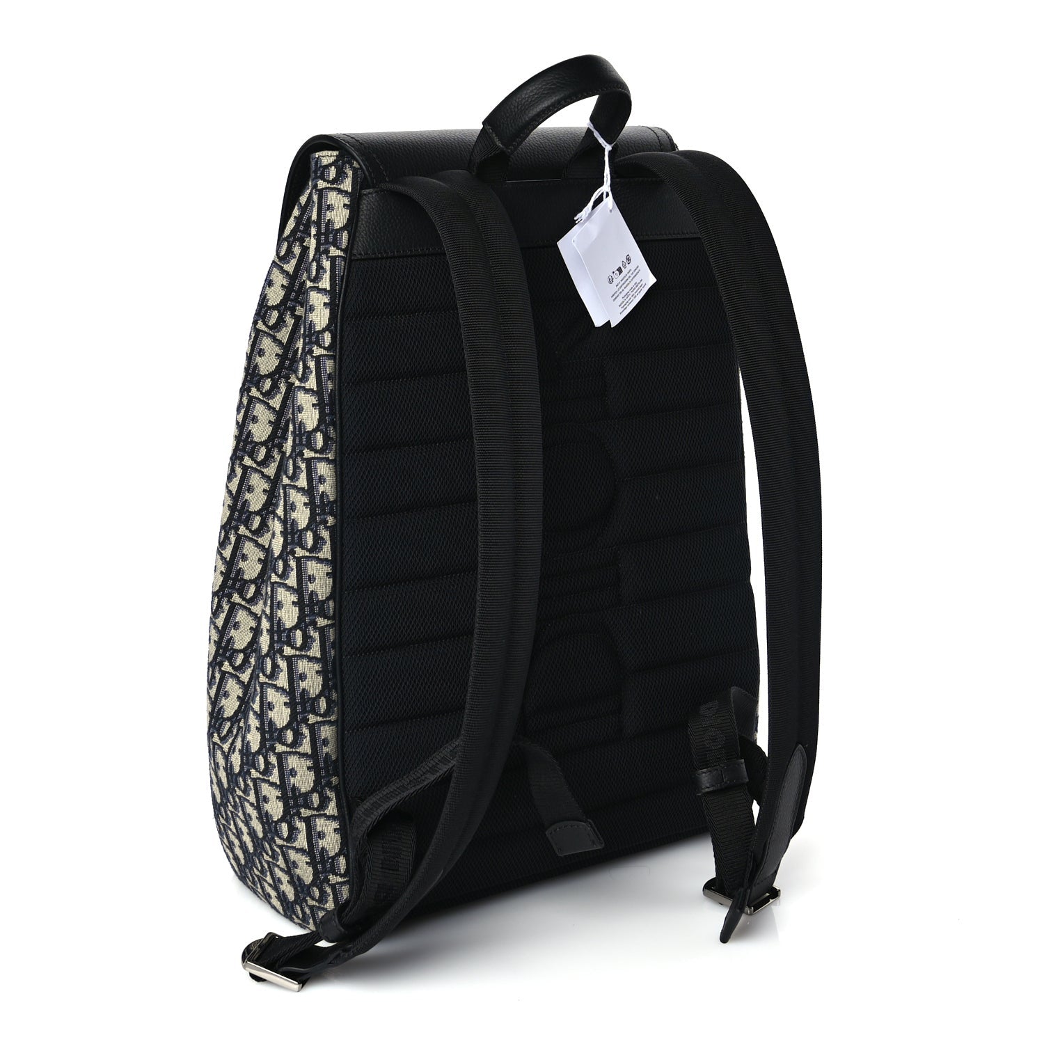 Christian Dior Oblique Jacquard Grained Calfskin Drawstring Saddle Backpack Beige Black Oblique Monogram 2 of 8