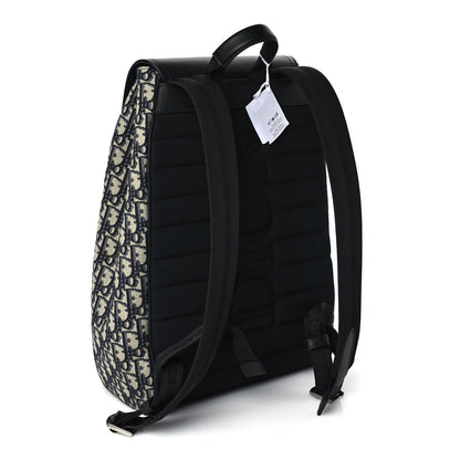 Christian Dior Oblique Jacquard Grained Calfskin Drawstring Saddle Backpack Beige Black Oblique Monogram 2 of 8