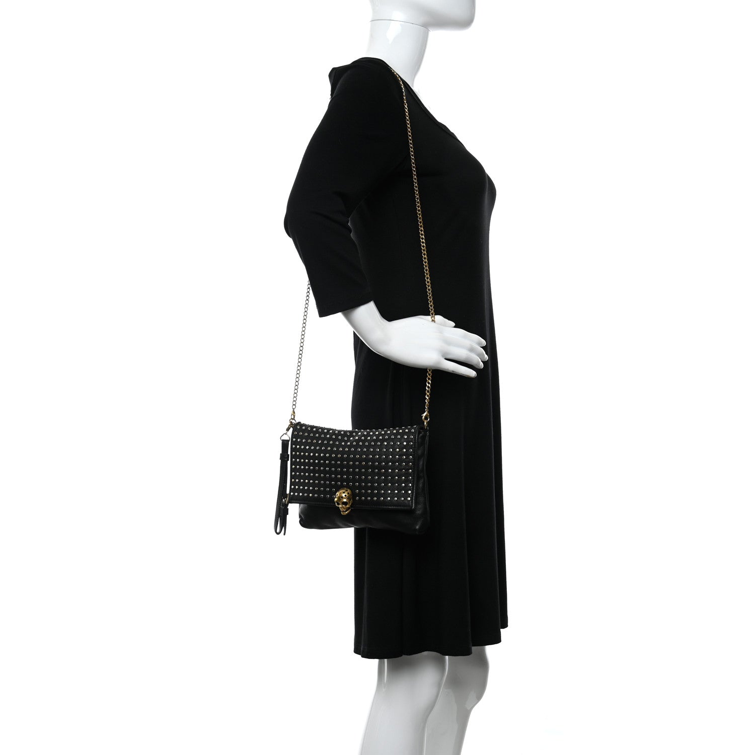 Alexander McQueen Calfskin Studded Skull Bag Black 2 of 11