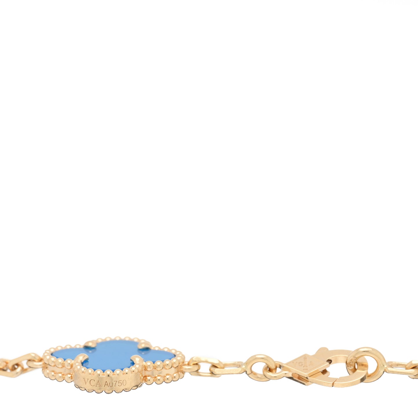 18K Yellow Gold Blue Agate 5 Motifs Vintage Alhambra Bracelet